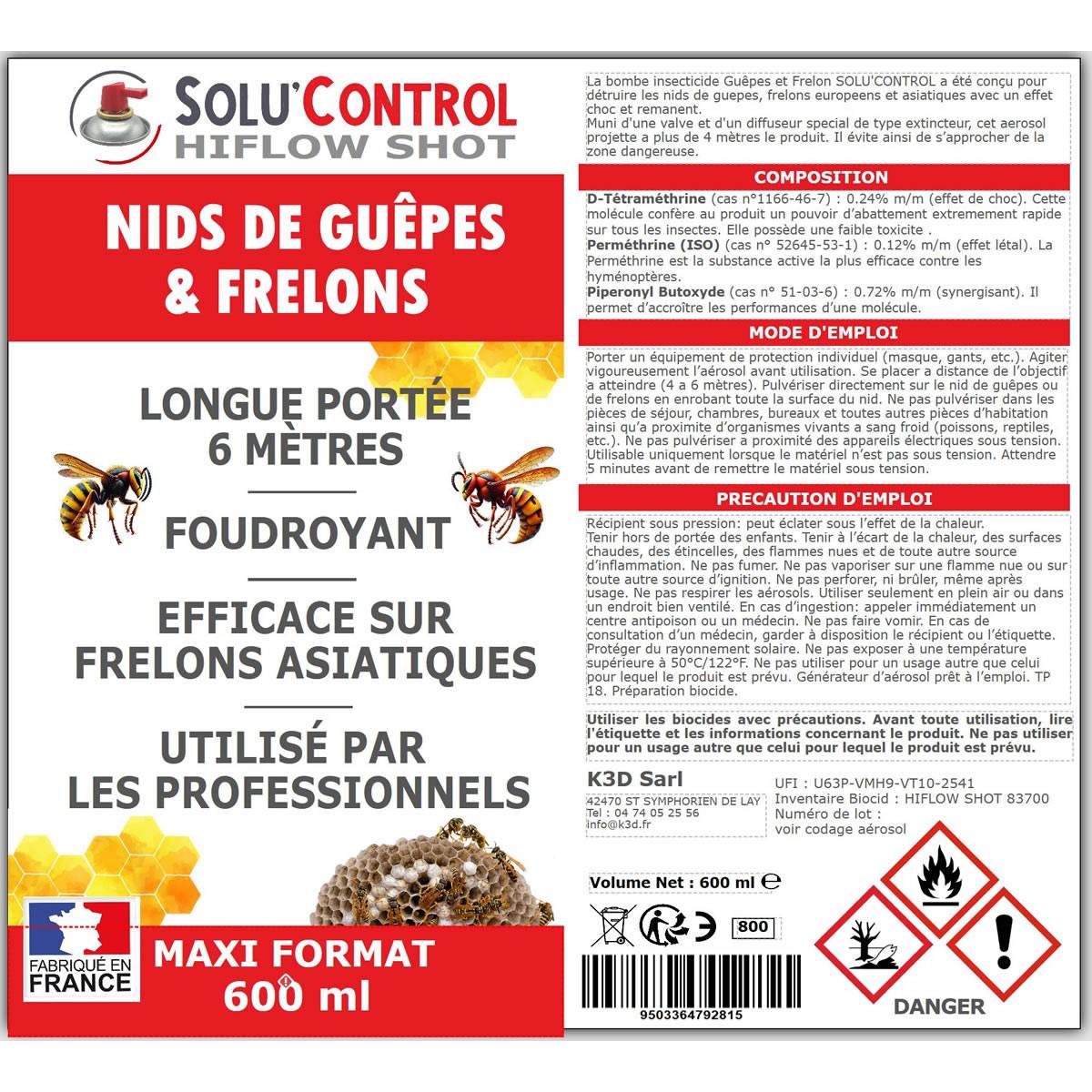 Bombe Guêpes, Frelons, Frelons Asiatiques - Maxi Format - 600ml - Destruction des nids - Longue portée 6m - Image 3