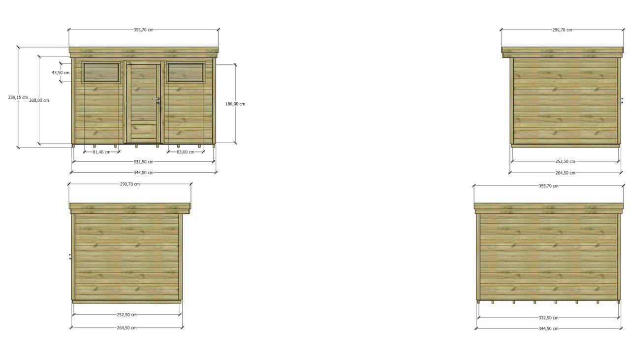 Abri Français - ABRI DE JARDIN bois  autoclave 27mm - 3,44x2,64m / 9m2 - Bac acier - Plancher bois - Image 4