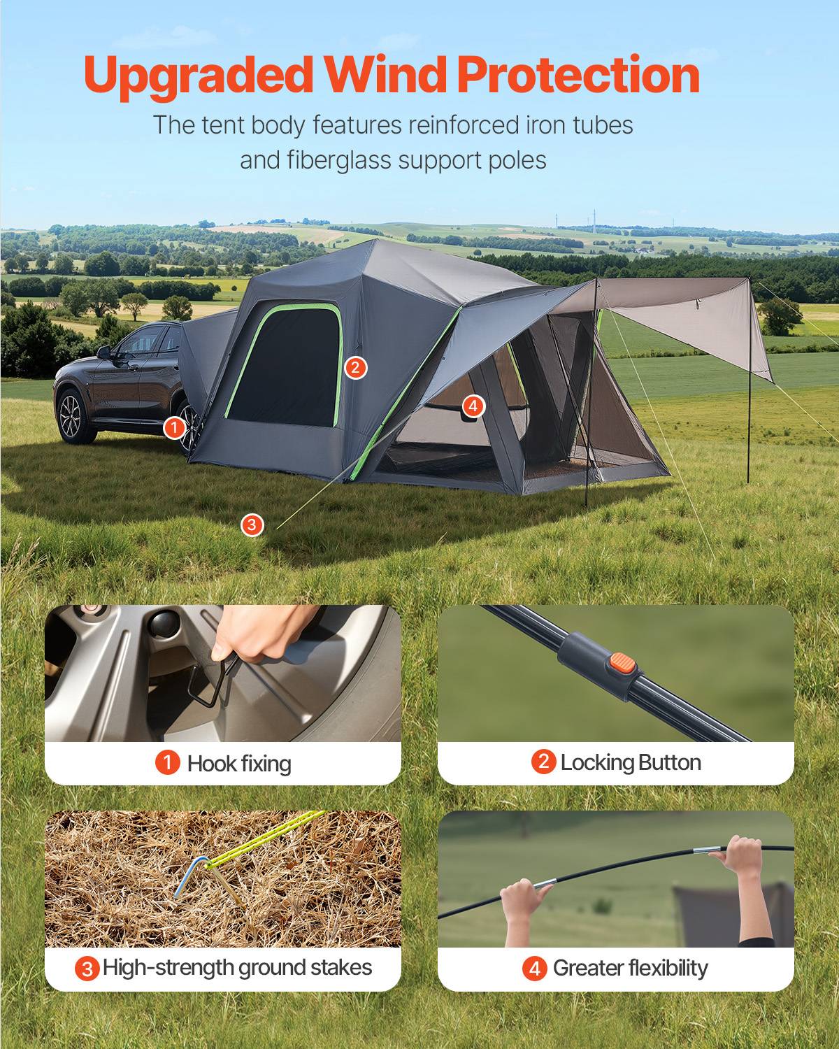 VEVOR Tente hayon SUV 305x310 cm, imperméable, double couche, 5-8 pers. Auvent ombrage. - Image 4