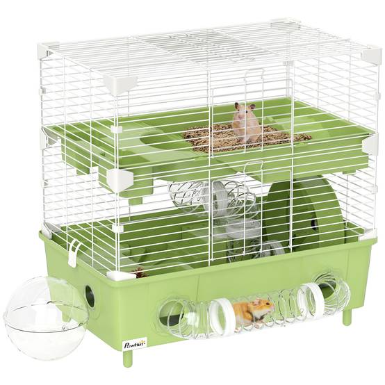 Cage hamster acier pour rongeurs nains 2 niveaux accessoires 44x28x44cm vert - ComfortXL Outdoor Living - Image 1