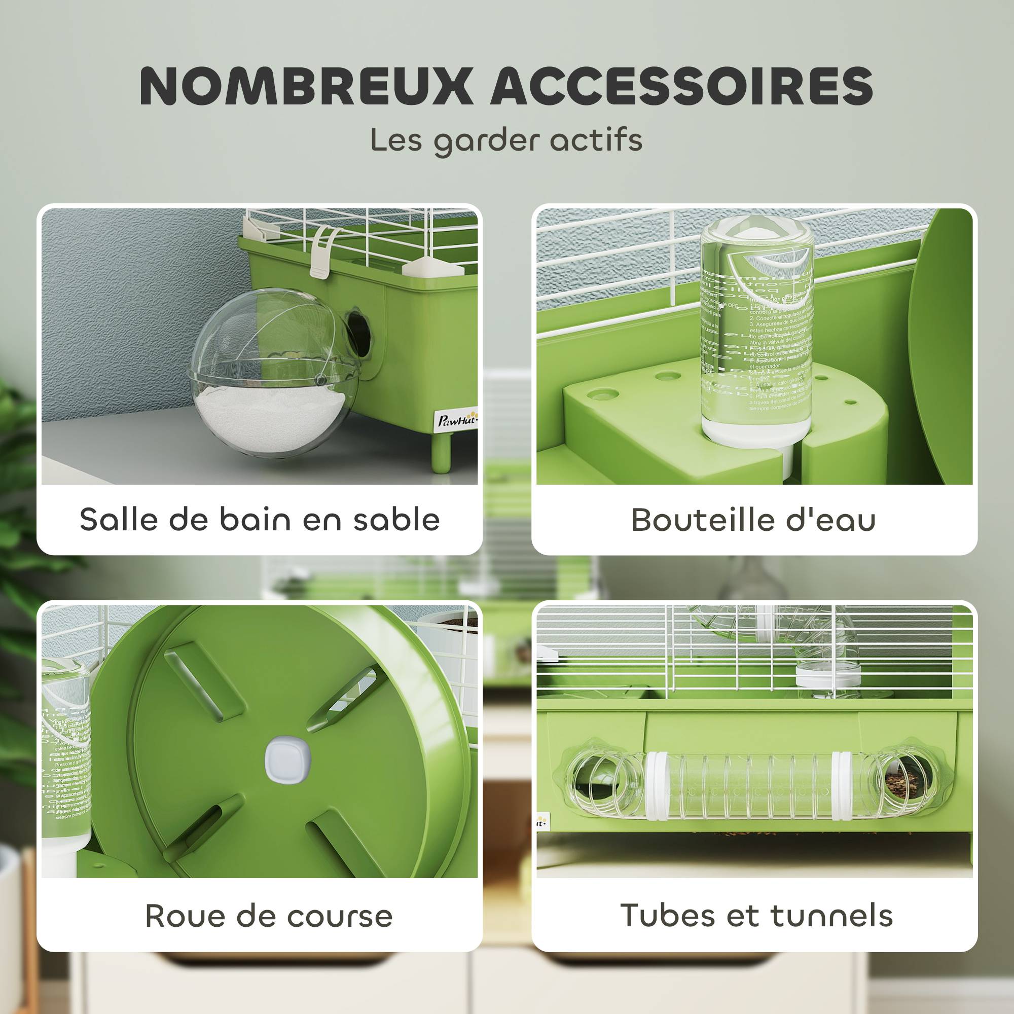 Cage hamster acier pour rongeurs nains 2 niveaux accessoires 44x28x44cm vert - ComfortXL Outdoor Living - Image 7