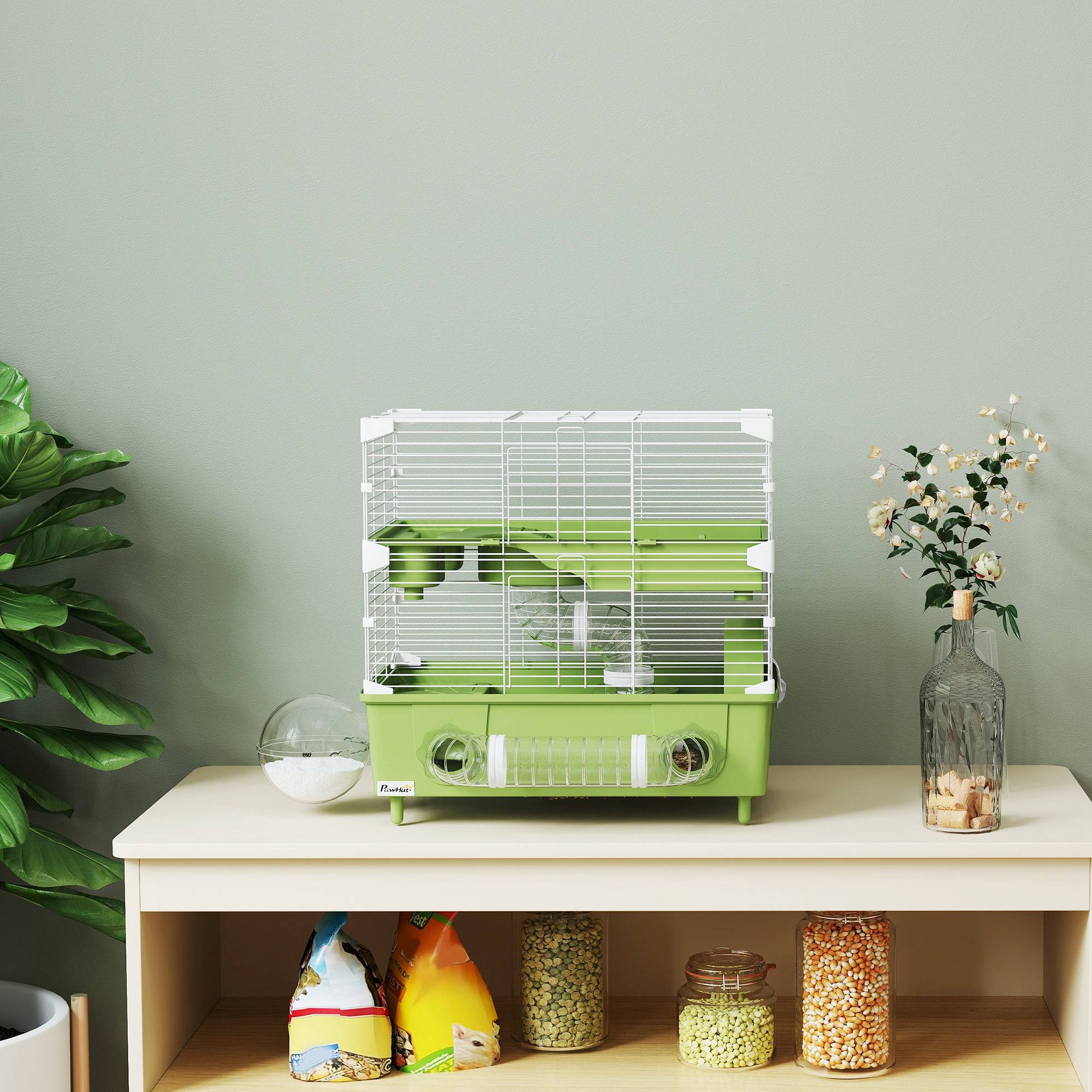 Cage hamster acier pour rongeurs nains 2 niveaux accessoires 44x28x44cm vert - ComfortXL Outdoor Living - Image 9