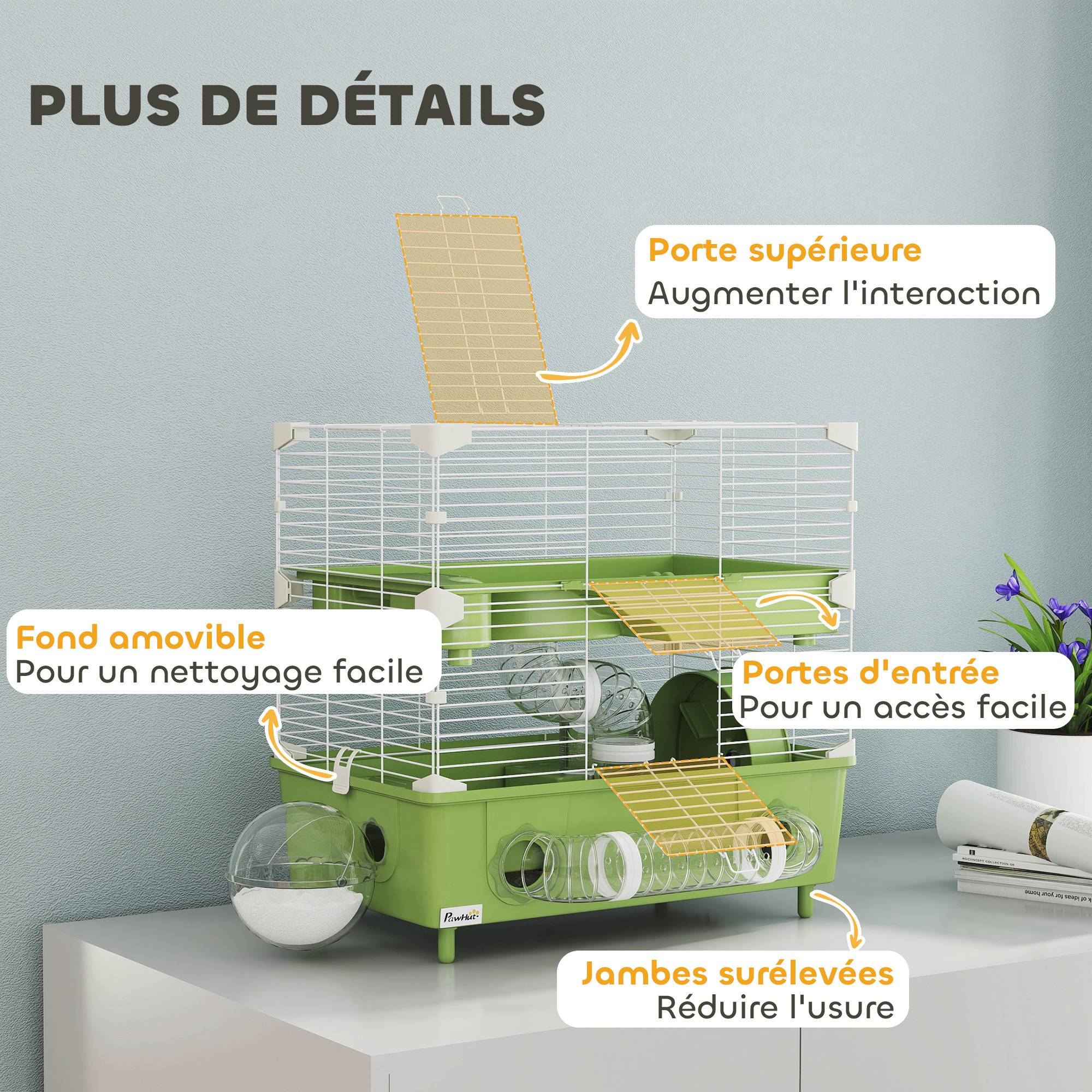 Cage hamster acier pour rongeurs nains 2 niveaux accessoires 44x28x44cm vert - ComfortXL Outdoor Living - Image 8