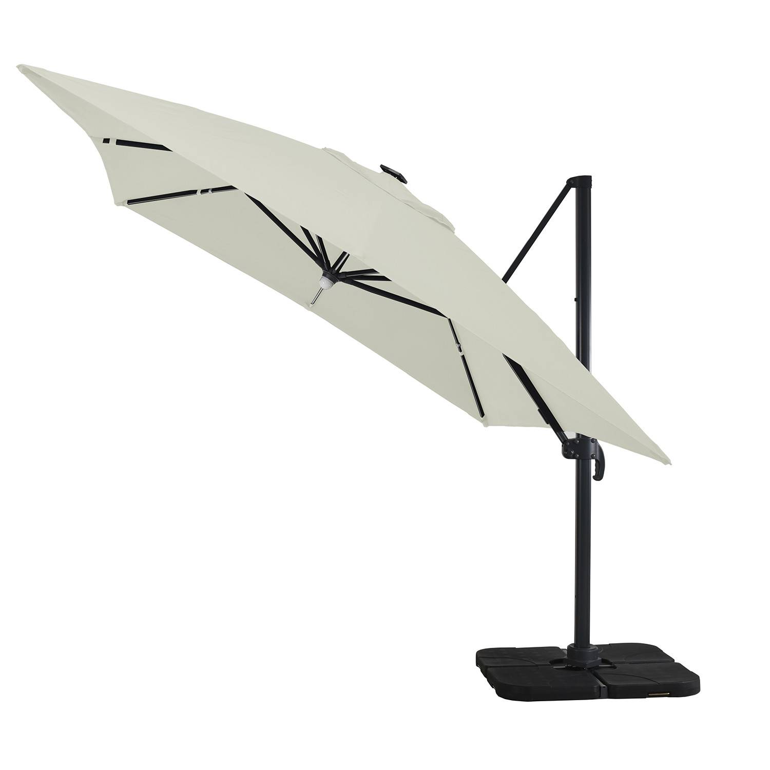 Autre - Parasol déporté LED 3x4m rectangle en aluminium + housse - rotatif 360° - Beige - ROME - Image 1