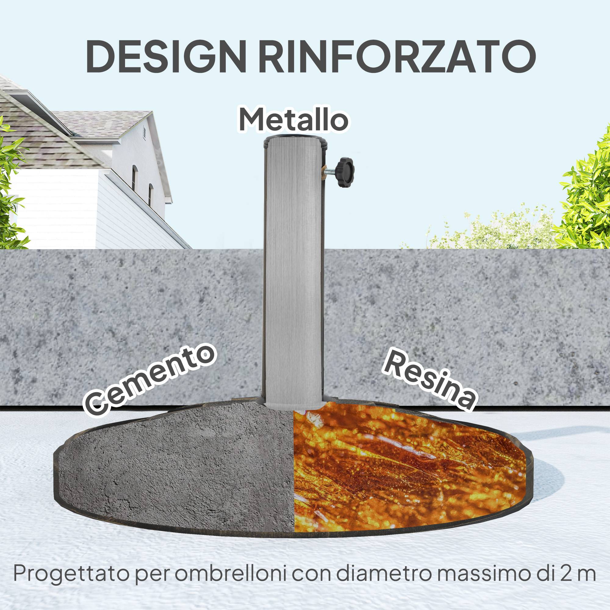 Base de parasol 12 kg avec manivelle intégrée, en résine, métal et béton, Ø46x34 cm, bronze - Image 7