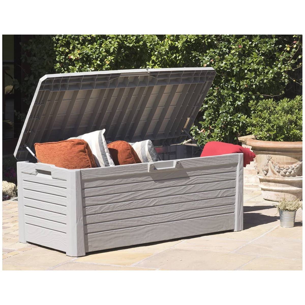 Coffre de Jardin Résine 550 Litres GRIS Effet bois FLORIDA 147 x 72 x 60 cm Haute résistance UV TOOMAX - Image 5