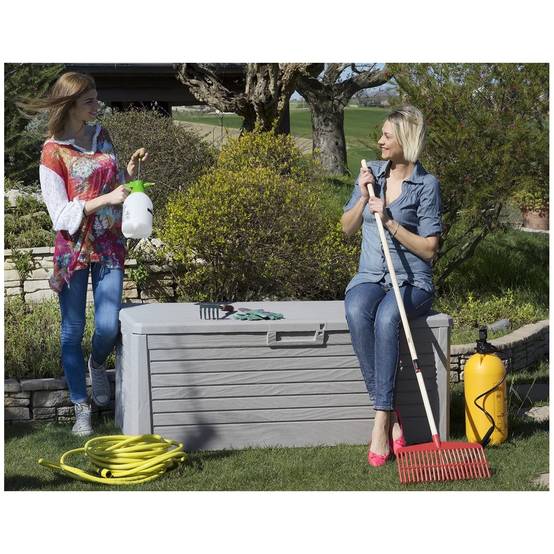 Coffre de Jardin Résine 550 Litres GRIS Effet bois FLORIDA 147 x 72 x 60 cm Haute résistance UV TOOMAX - Image 6