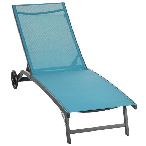 Chaise longue, dossier réglable 5 positions, tissu respirant, structure en aluminium, bleue, 195 x 66 x 34 cm - Image 2