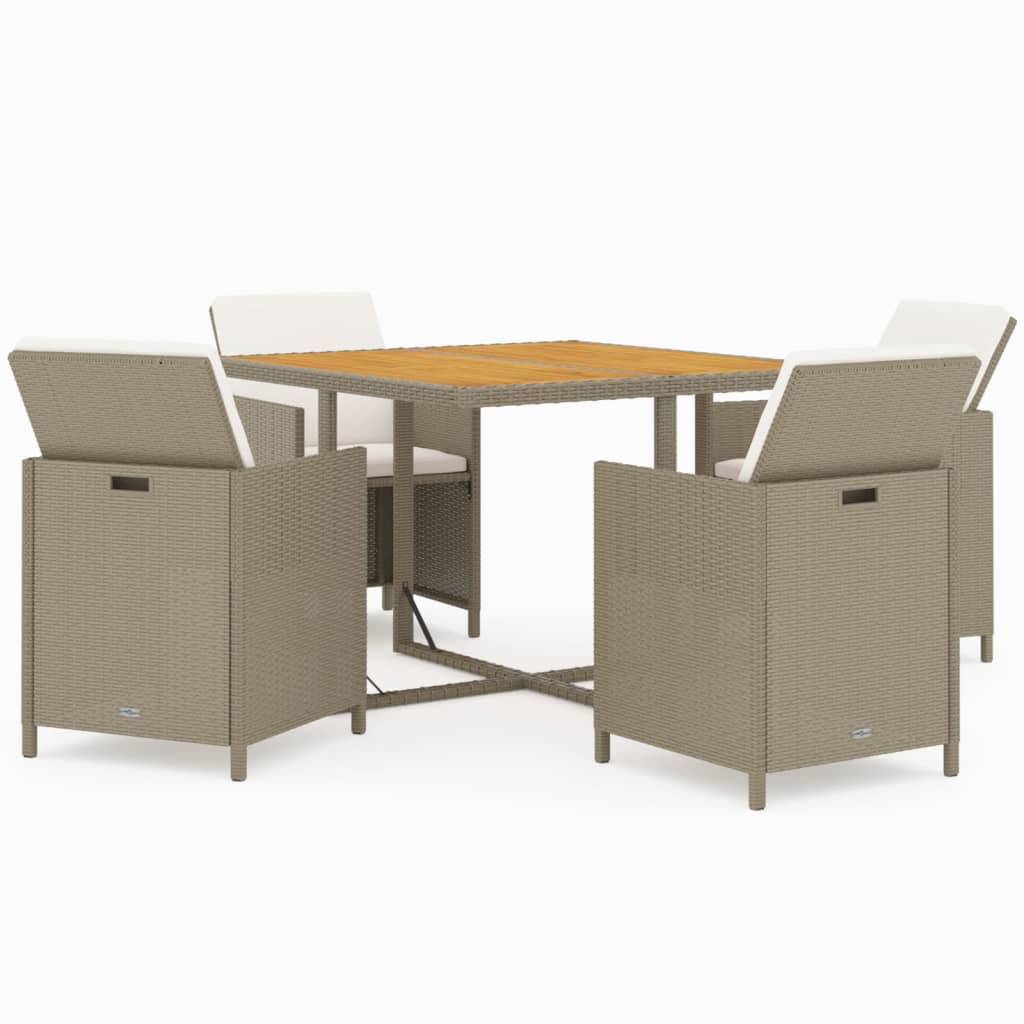 Maison Chic - Ensemble de 5 pcs table de jardin et chaises avec coussins - mobilier de jardin Poly rotin Beige-JU2827 - Image 1
