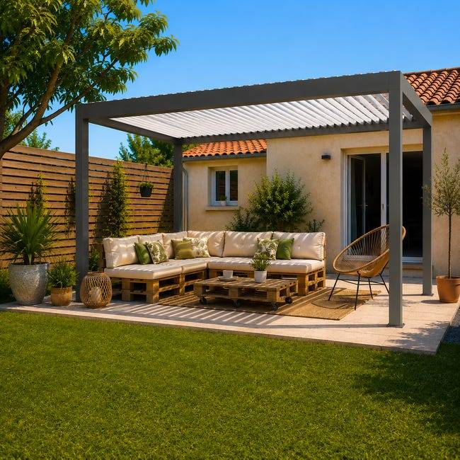 Pergola Bioclimatique Aluminium Autoportante Gris 4x3,5 Manuelle S ORIAL France - Image 6