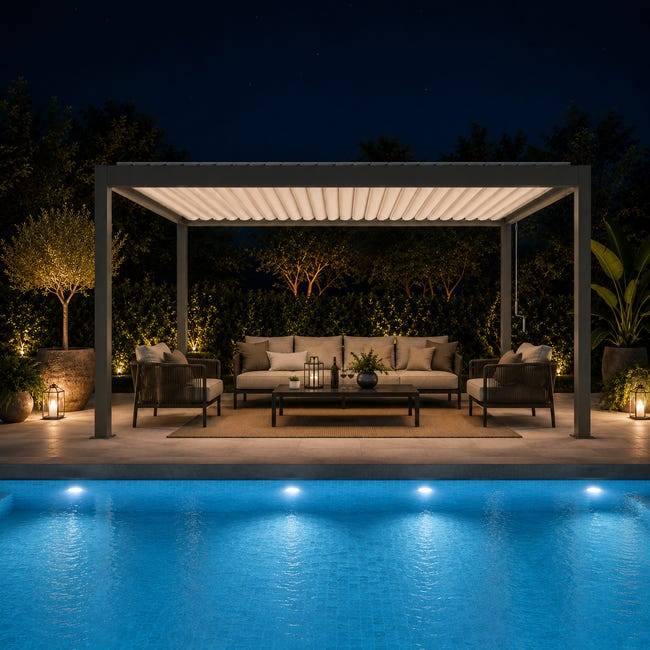 Pergola Bioclimatique Aluminium Autoportante Gris 4x3,5 Manuelle S ORIAL France - Image 5