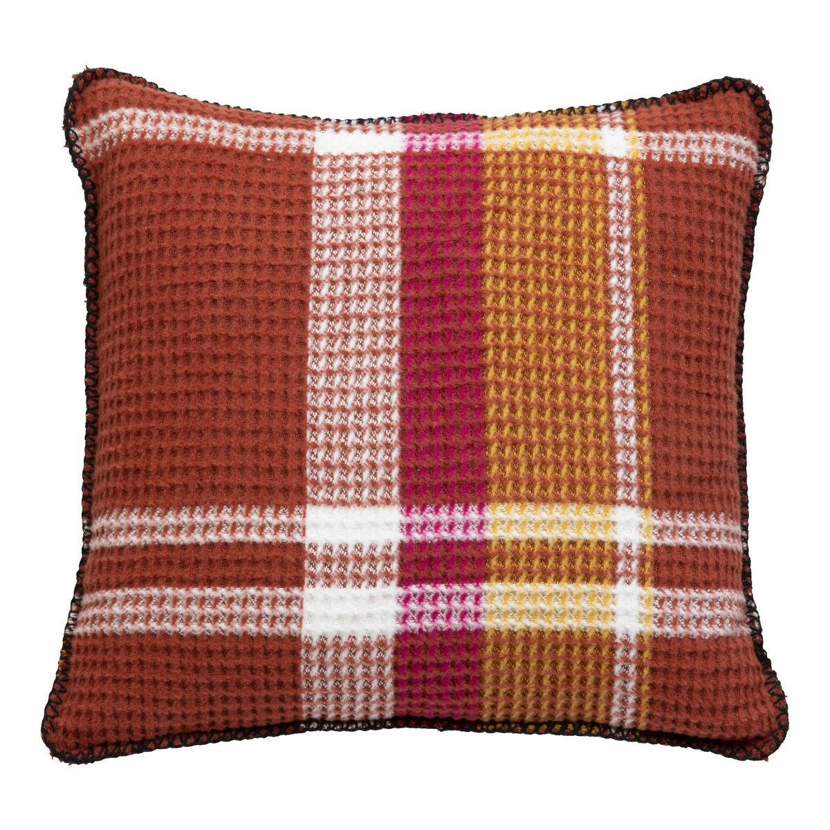 Atmosphera - Coussin décoratif Nid d'abeille motif tartant Terracotta 45 x 45 cm - Image 1