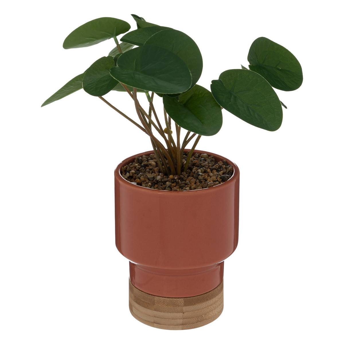Plante artificielle pot en céramique Pêche et Bambou H 26 cm - Image 1