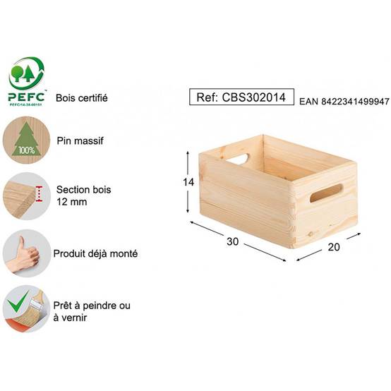 Caisse en bois de rangement 30 x 20 x 14 cm - Image 3