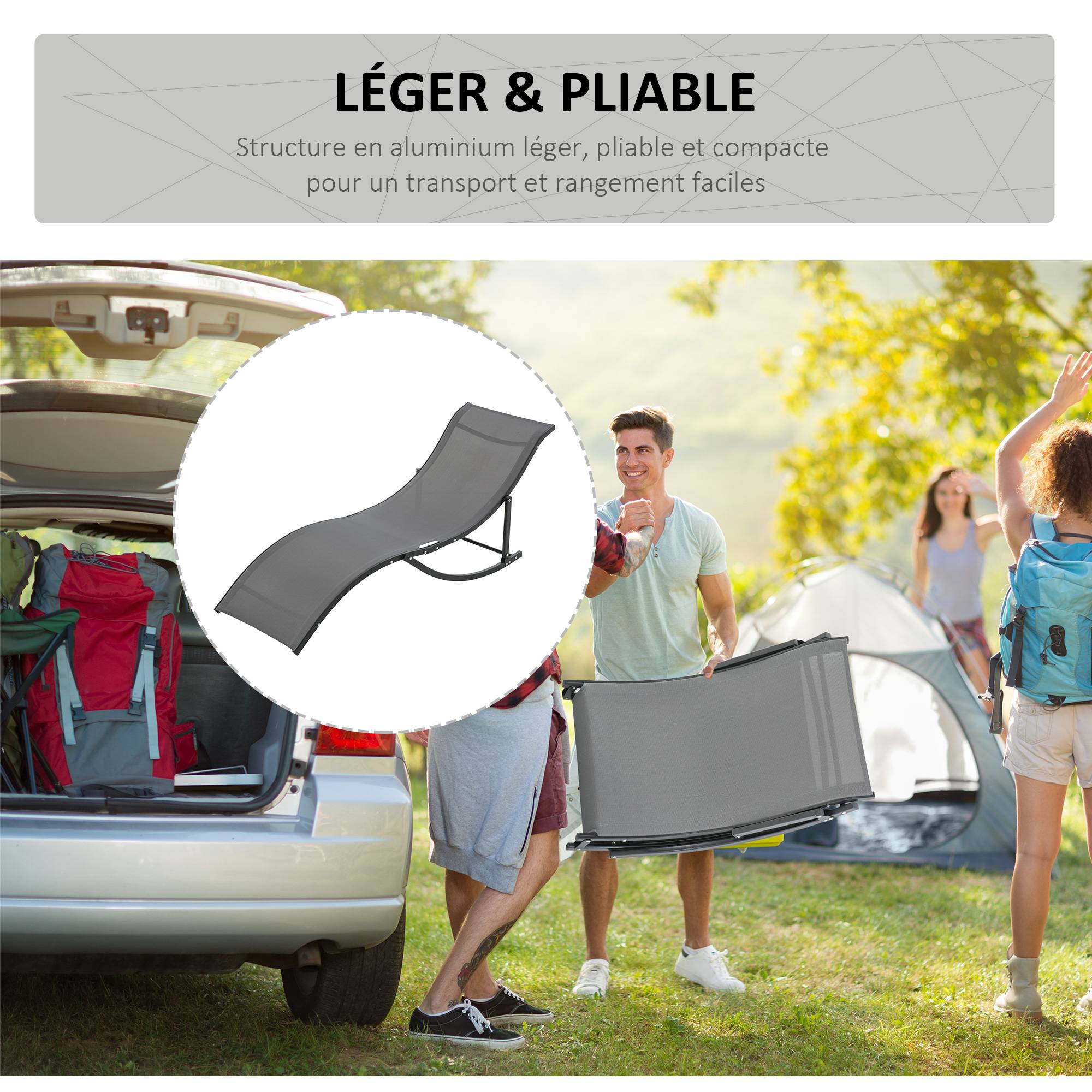 Lot de 2 bains de soleil pliables, chaise longue jardin extérieur en aluminium et textilène, transat jardin extérieur pour patio, charge 120 Kg - Image 9