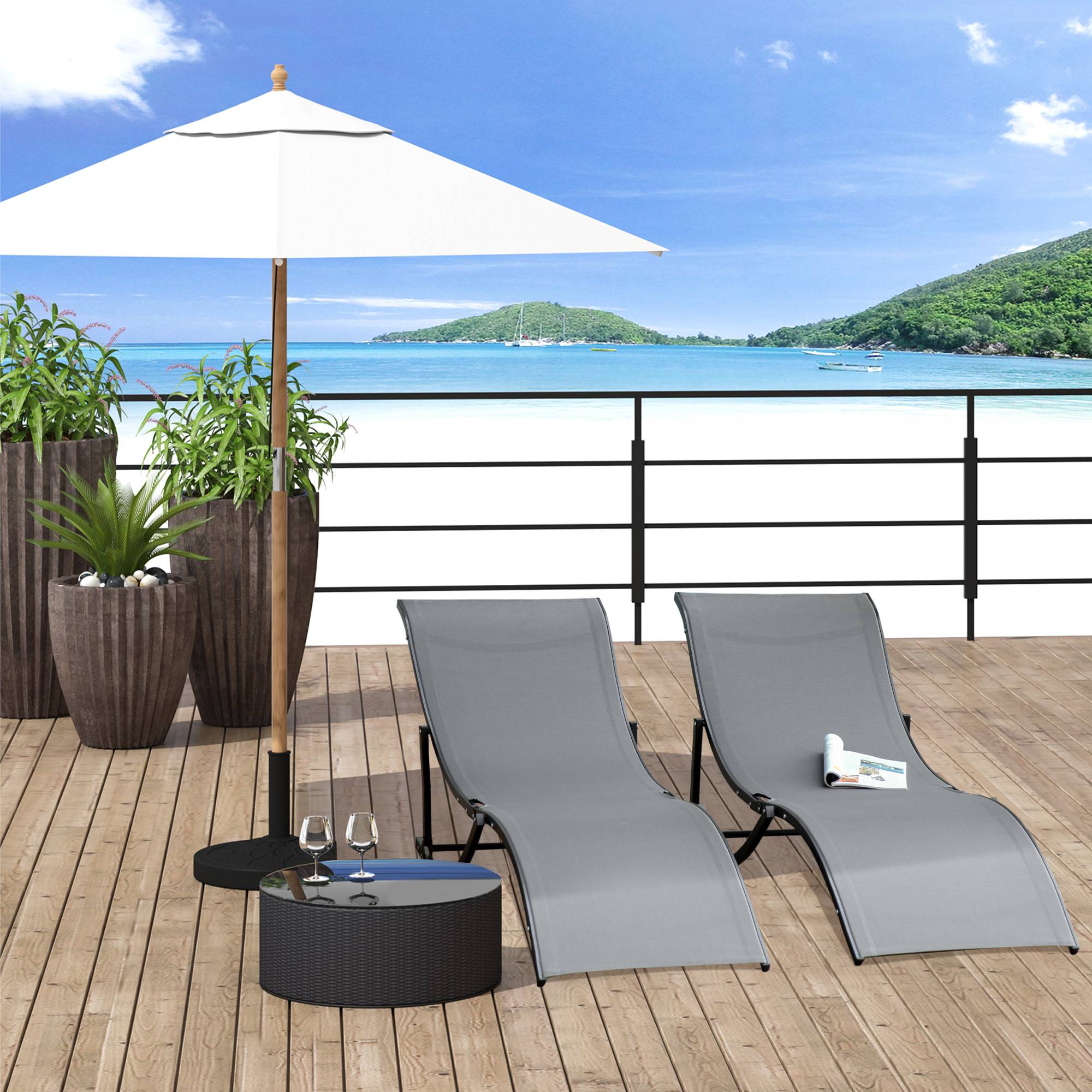 Lot de 2 bains de soleil pliables, chaise longue jardin extérieur en aluminium et textilène, transat jardin extérieur pour patio, charge 120 Kg - Image 4