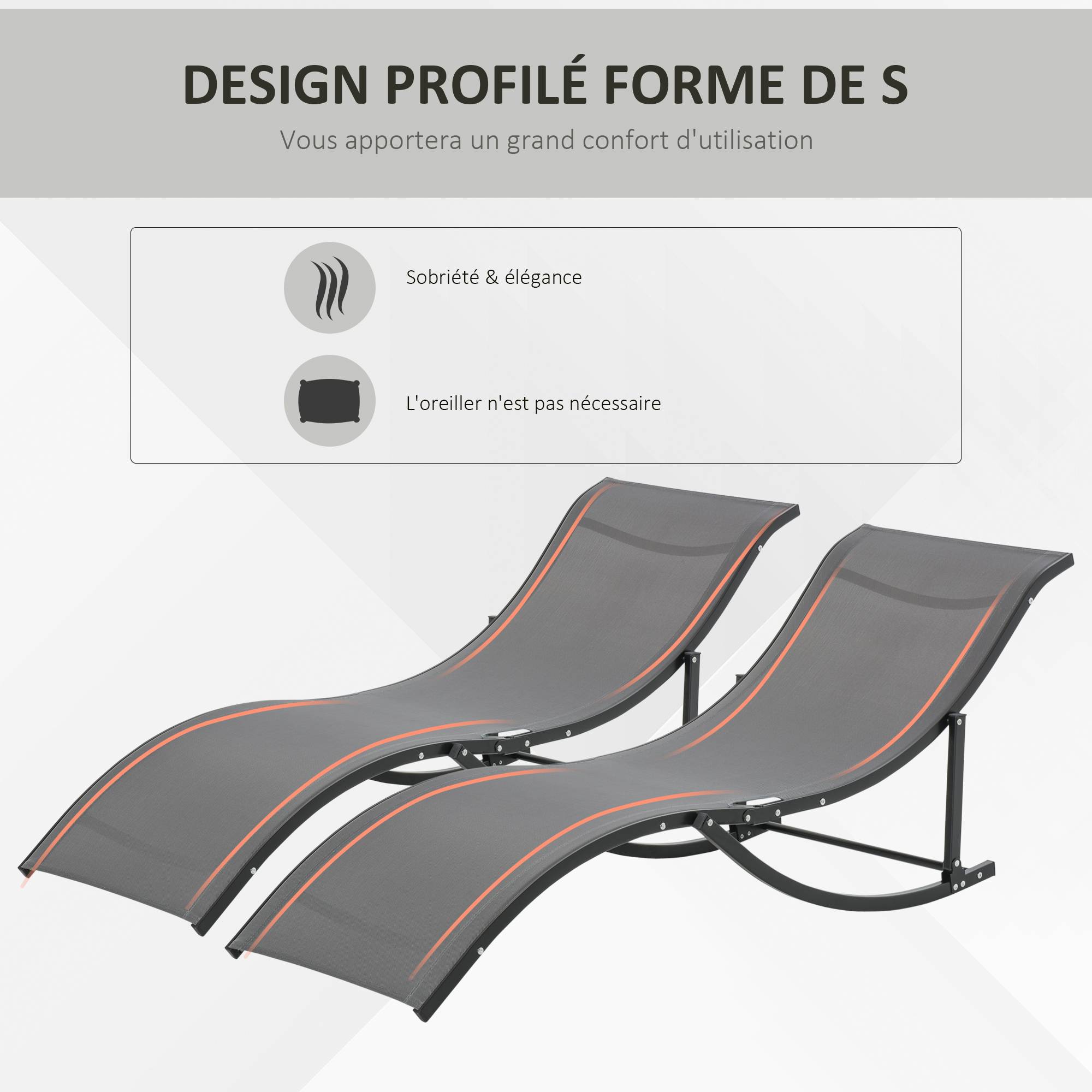 Lot de 2 bains de soleil pliables, chaise longue jardin extérieur en aluminium et textilène, transat jardin extérieur pour patio, charge 120 Kg - Image 7