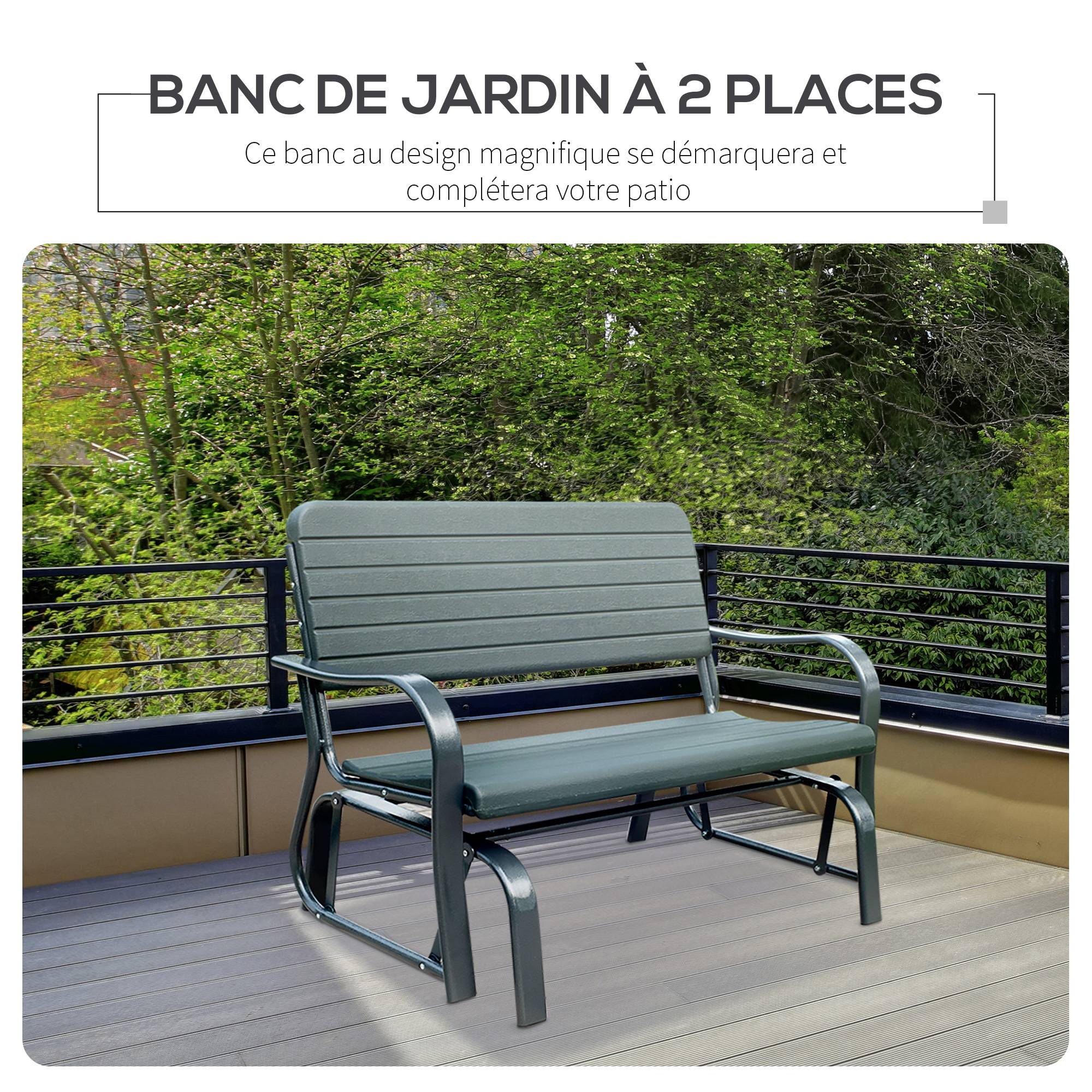 Outsunny - Banc à bascule de jardin 2 places - accoudoirs, assise, dossier ergonomique - métal époxy HDPE effet grain bois vert fougère - Outsunny - Image 5
