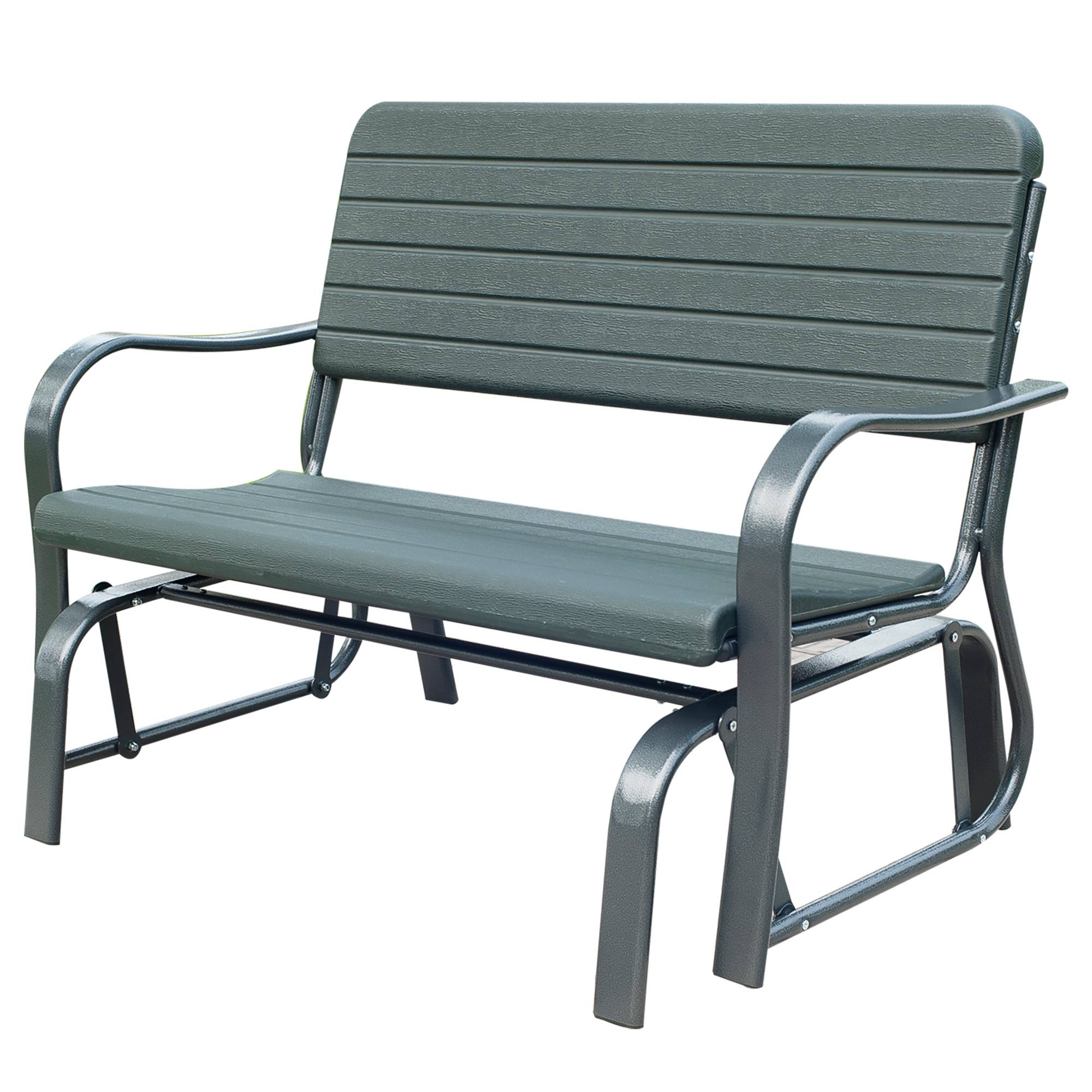Outsunny - Banc à bascule de jardin 2 places - accoudoirs, assise, dossier ergonomique - métal époxy HDPE effet grain bois vert fougère - Outsunny - Image 1