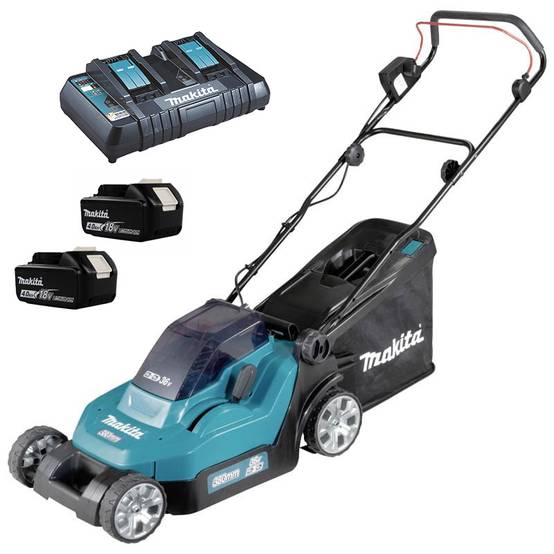 Tondeuse à gazon 36V(2x18V LXT) 900W - largeur de coupe 38 cm - MAKITA - avec 2 batteries 18V 4,0 Ah - chargeur double - DLM382CM2 - Image 1