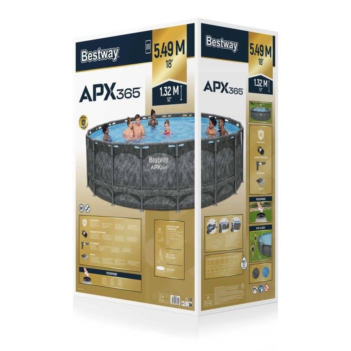 Bestway - Kit piscine hors sol tubulaire ronde APX 365, 5,49 x 1,32 m, filtre à sable, Polysphere, échelle, bâche - Bestway - Image 9