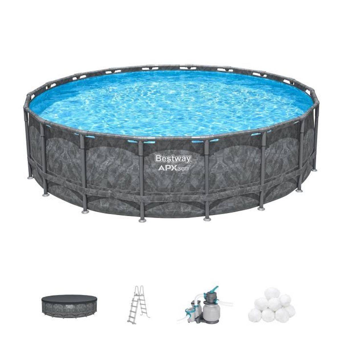 Bestway - Kit piscine hors sol tubulaire ronde APX 365, 5,49 x 1,32 m, filtre à sable, Polysphere, échelle, bâche - Bestway - Image 1