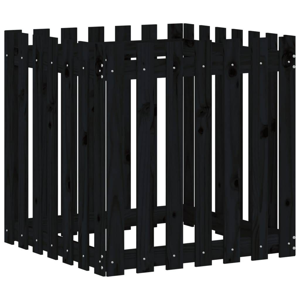 PANGIVO - Jardinière avec design de clôture noir 70 x 70 x 70 cm bois de pin massif - PANGIVO - Image 4
