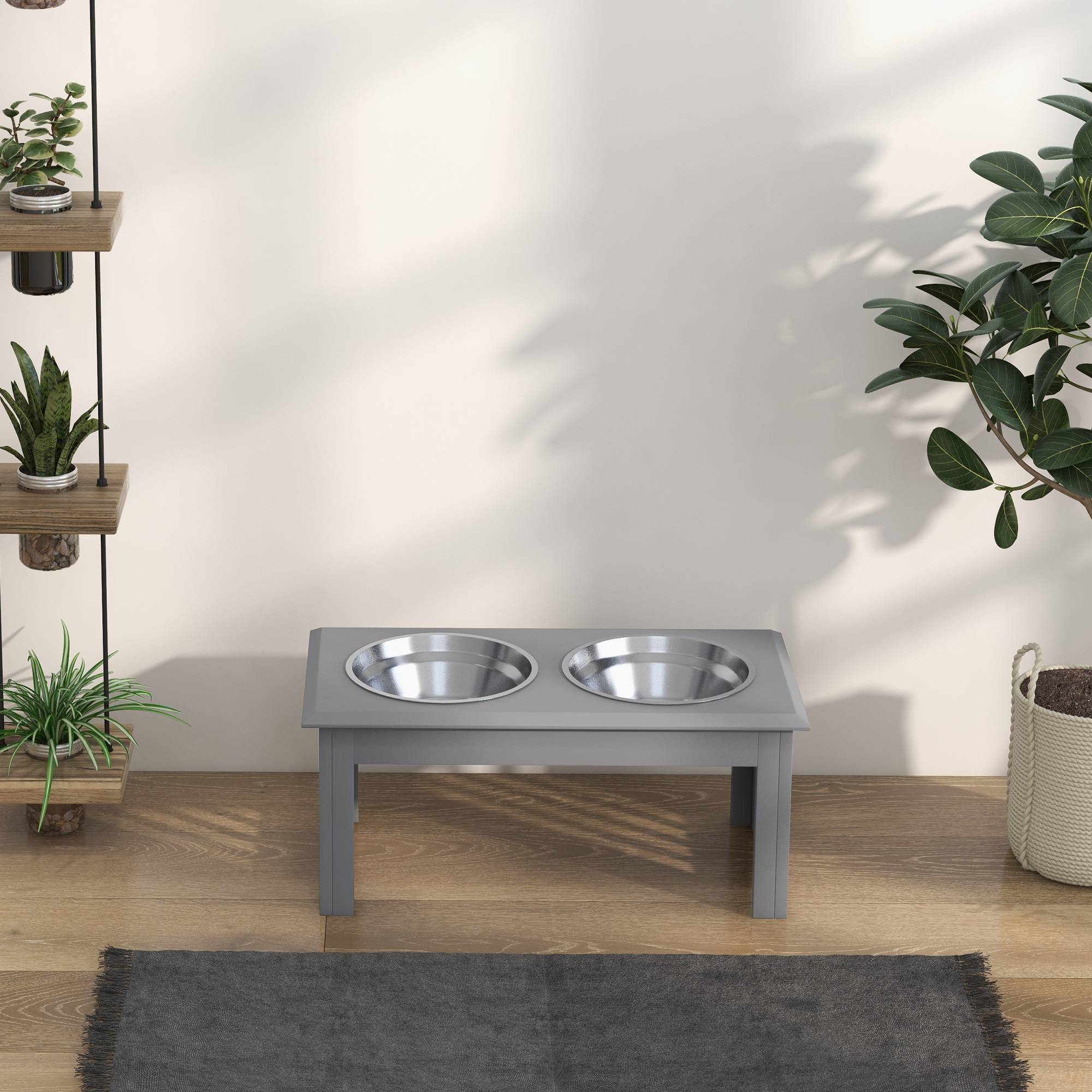 ComfortXL - Station repas surélevée chien MDF acier inoxydable gris 58,4 x 30,5 x 25,4 cm double gamelle hygiénique - Image 8