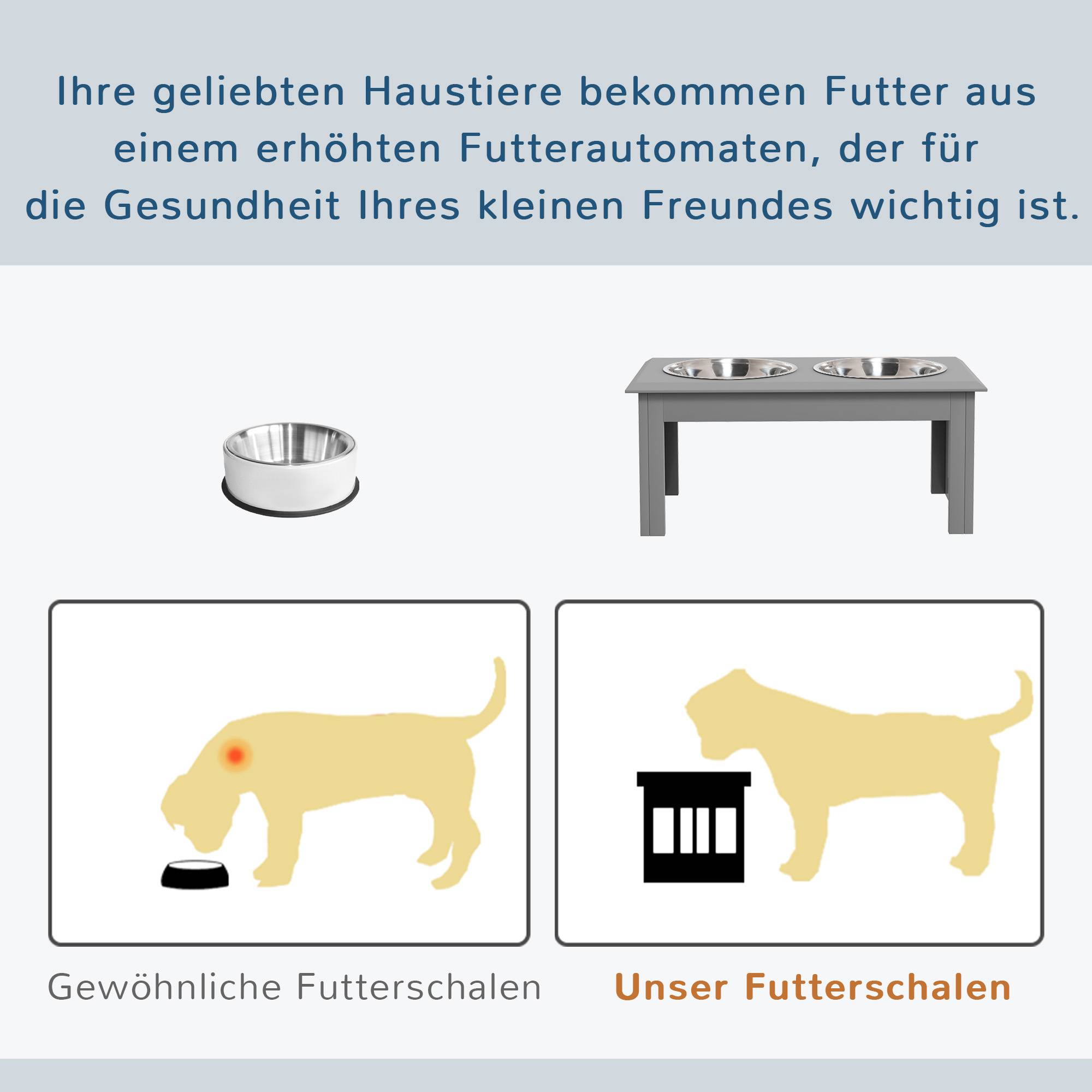 ComfortXL - Station repas surélevée chien MDF acier inoxydable gris 58,4 x 30,5 x 25,4 cm double gamelle hygiénique - Image 4