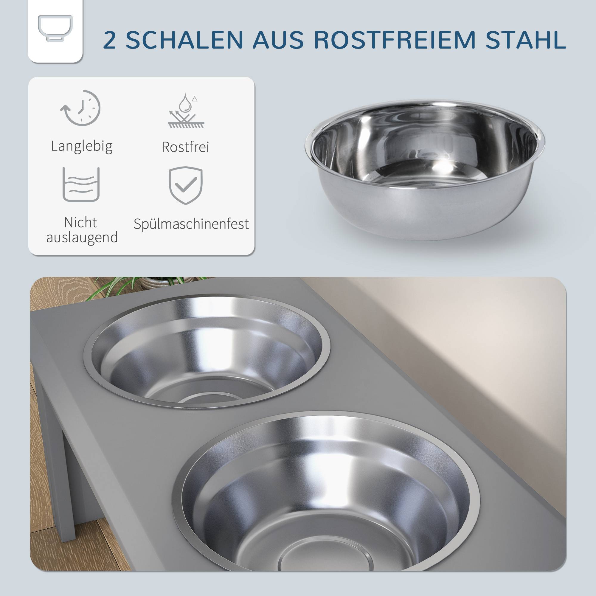 ComfortXL - Station repas surélevée chien MDF acier inoxydable gris 58,4 x 30,5 x 25,4 cm double gamelle hygiénique - Image 5