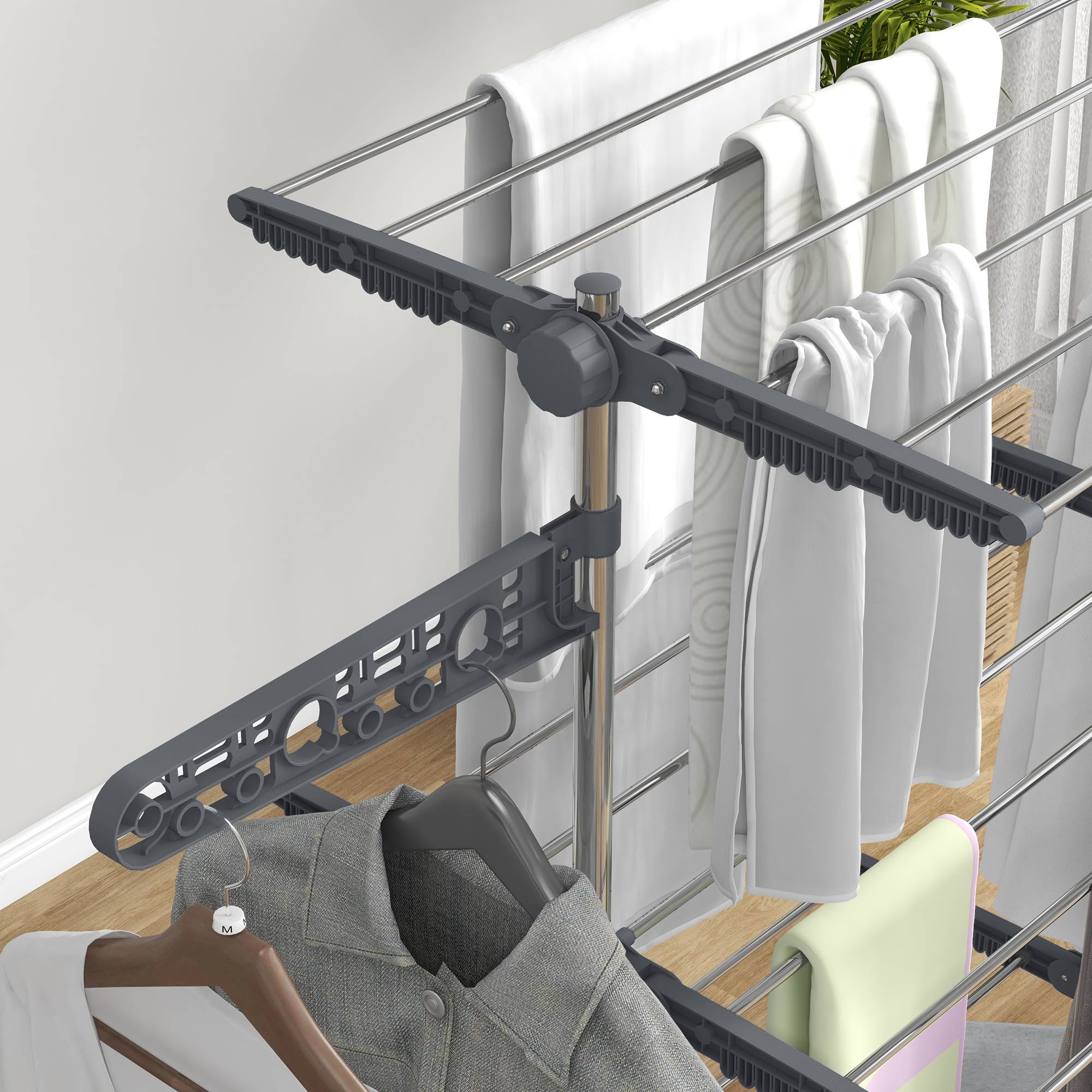 Homcom - Séchoir à linge pliable ailes latérales 142x55x152 cm utilisation intérieure/extérieure 3 niveaux gris - HOMCOM - Image 8