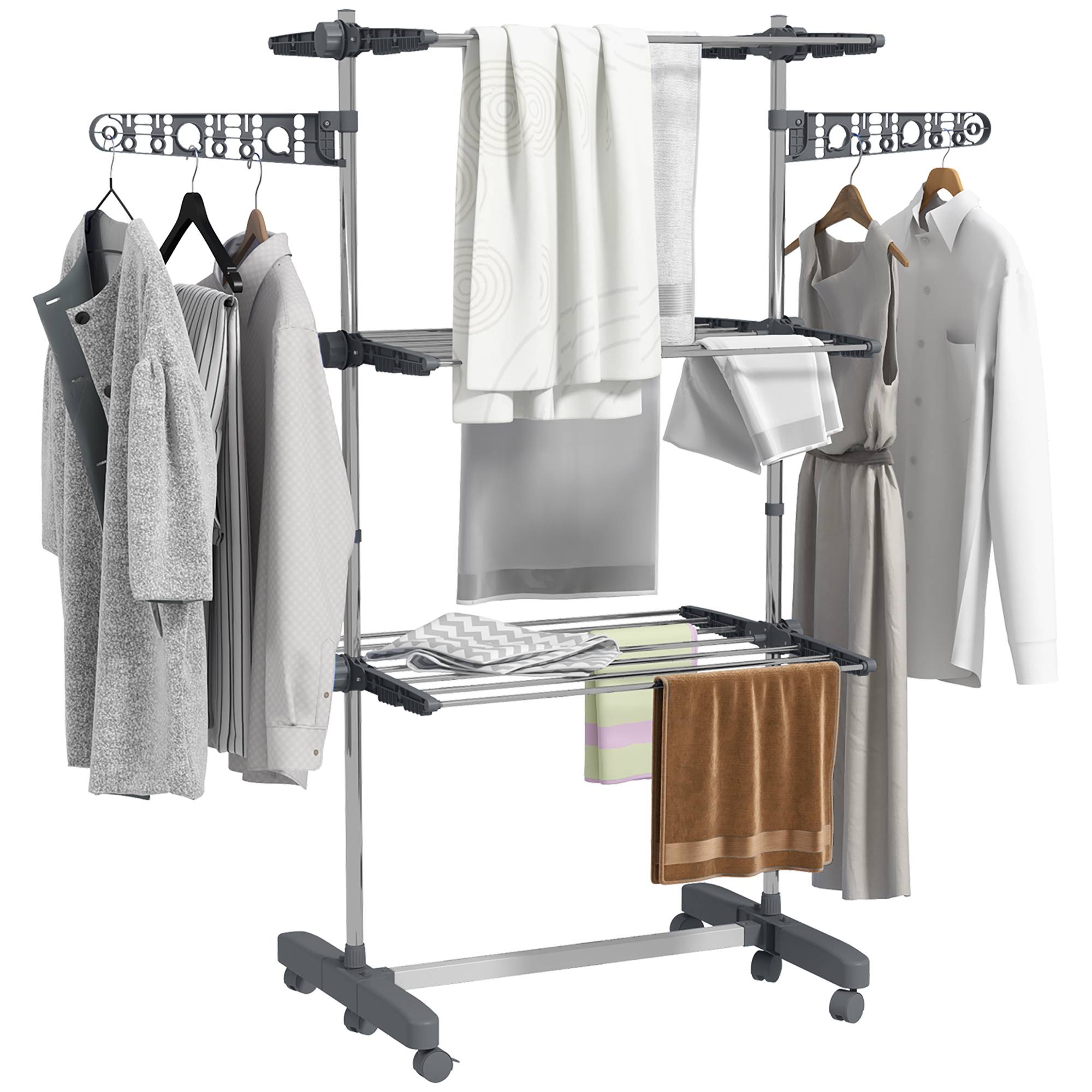 Homcom - Séchoir à linge pliable ailes latérales 142x55x152 cm utilisation intérieure/extérieure 3 niveaux gris - HOMCOM - Image 1