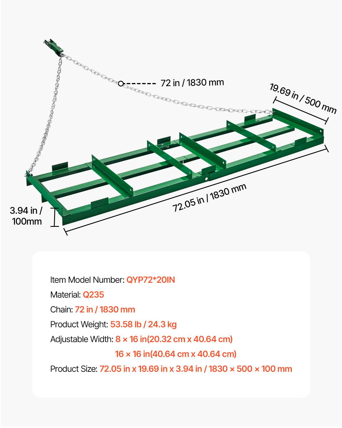 Vevor - VEVOR Herse traînée 1830x500mm, niveleuse allée, barres, chaîne, tracteur pelouse. - Image 7