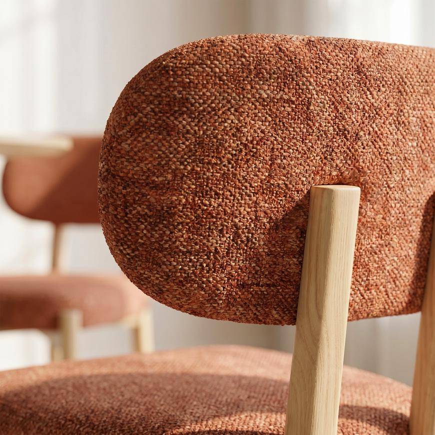 Sicaan Lot de 4 chaises style scandinave tissu chenille terracotta pieds métal effet chêne – MIA - Image 7