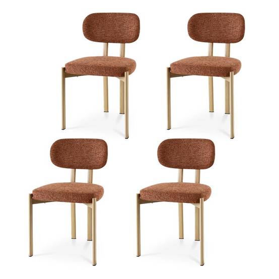 Sicaan Lot de 4 chaises style scandinave tissu chenille terracotta pieds métal effet chêne – MIA - Image 3