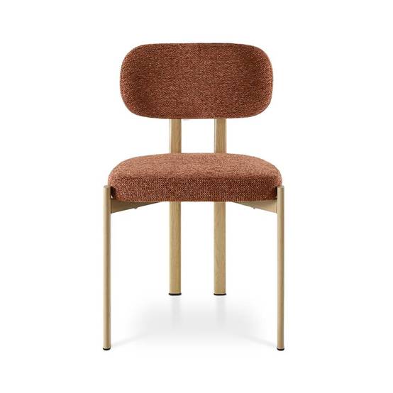 Sicaan Lot de 4 chaises style scandinave tissu chenille terracotta pieds métal effet chêne – MIA - Image 6
