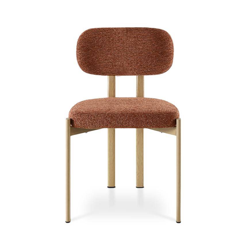 Sicaan Lot de 4 chaises style scandinave tissu chenille terracotta pieds métal effet chêne – MIA - Image 6
