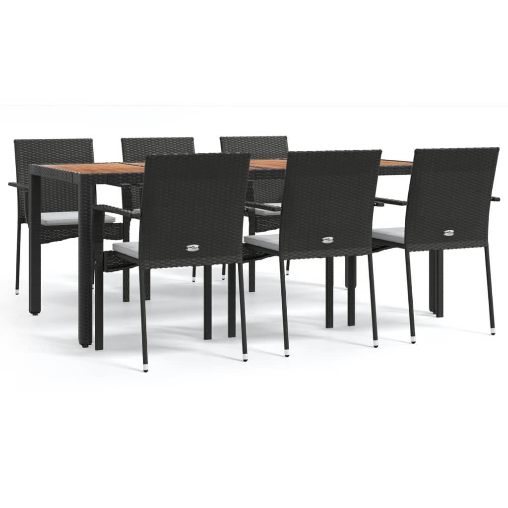Vidaxl - Ensemble à manger de jardin coussins 7pcs Noir Résine tressée vidaXL 3184991 - Image 2