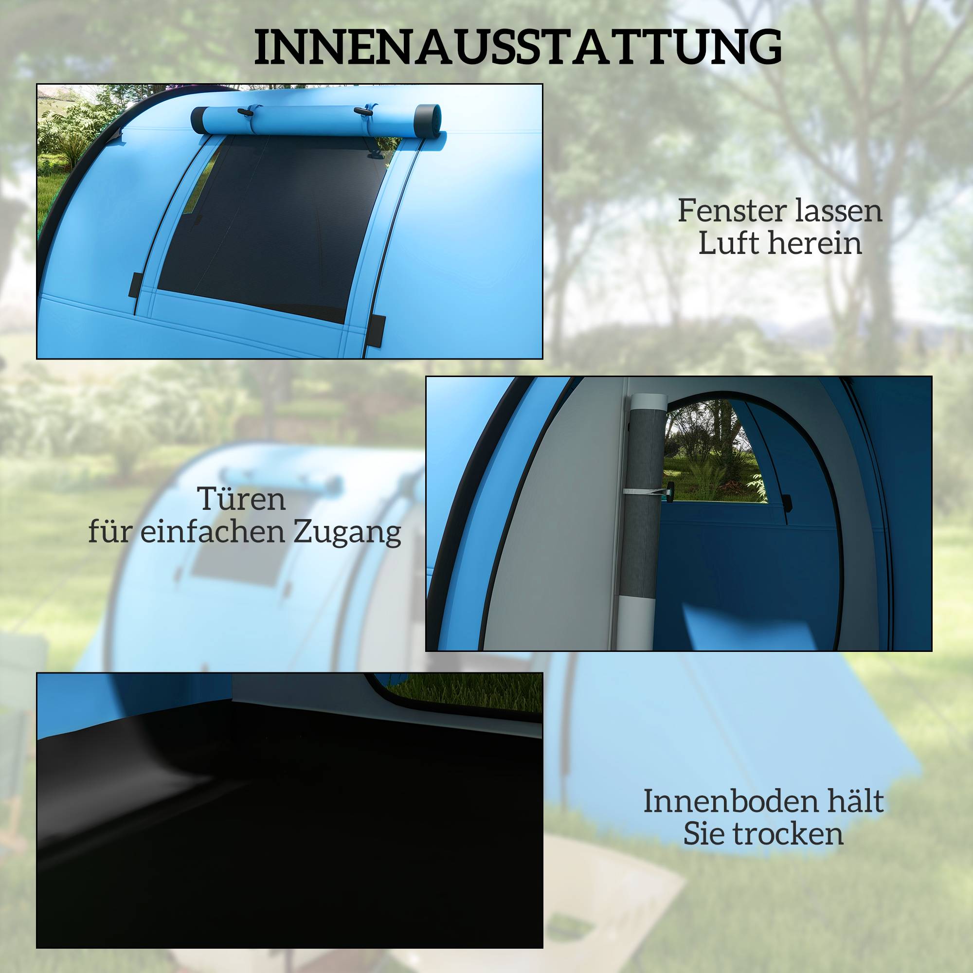 Tente familiale 3-4 personnes stable et imperméable, chambre et salon, colonne d’eau 3000 mm bleu ciel - Image 8