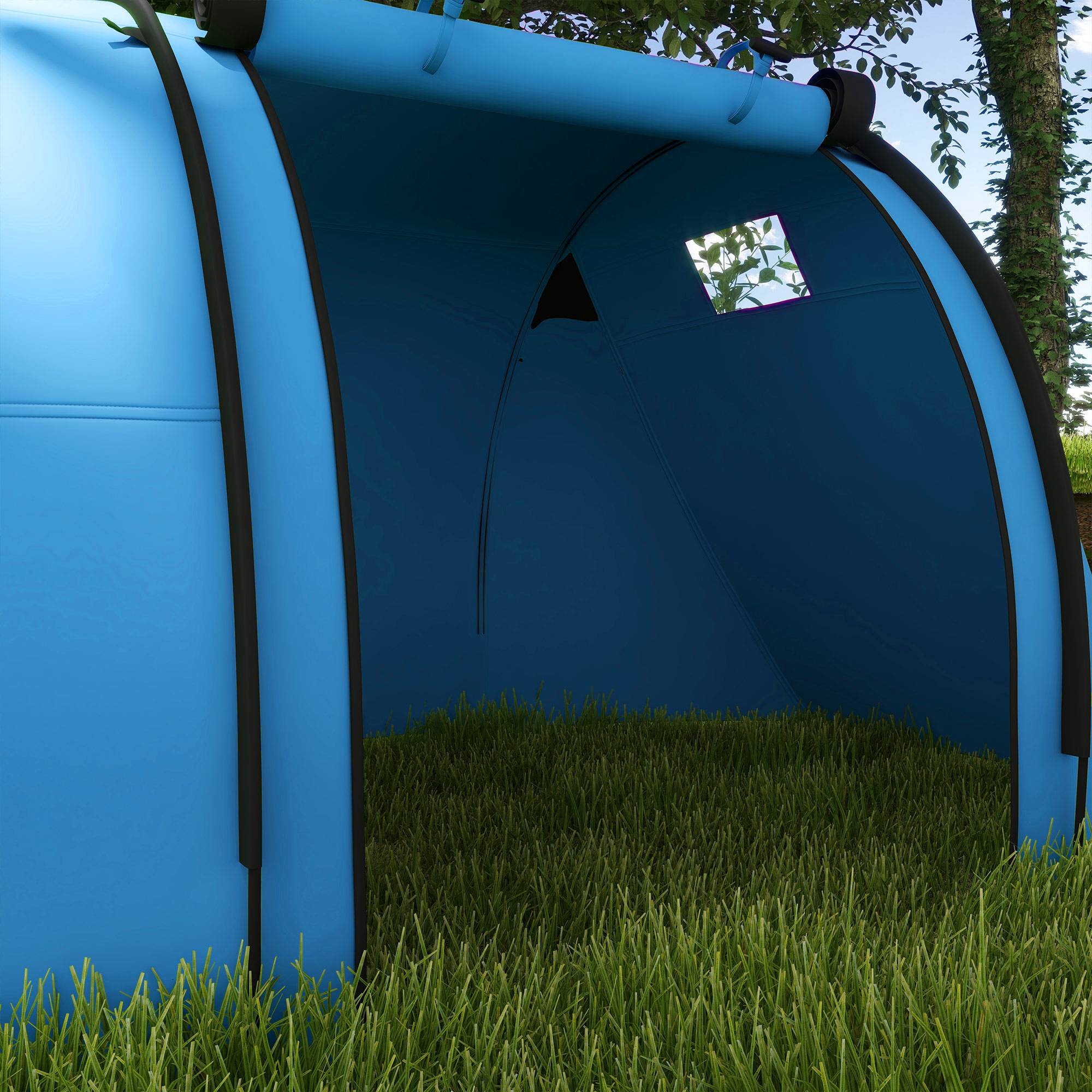 Tente familiale 3-4 personnes stable et imperméable, chambre et salon, colonne d’eau 3000 mm bleu ciel - Image 10