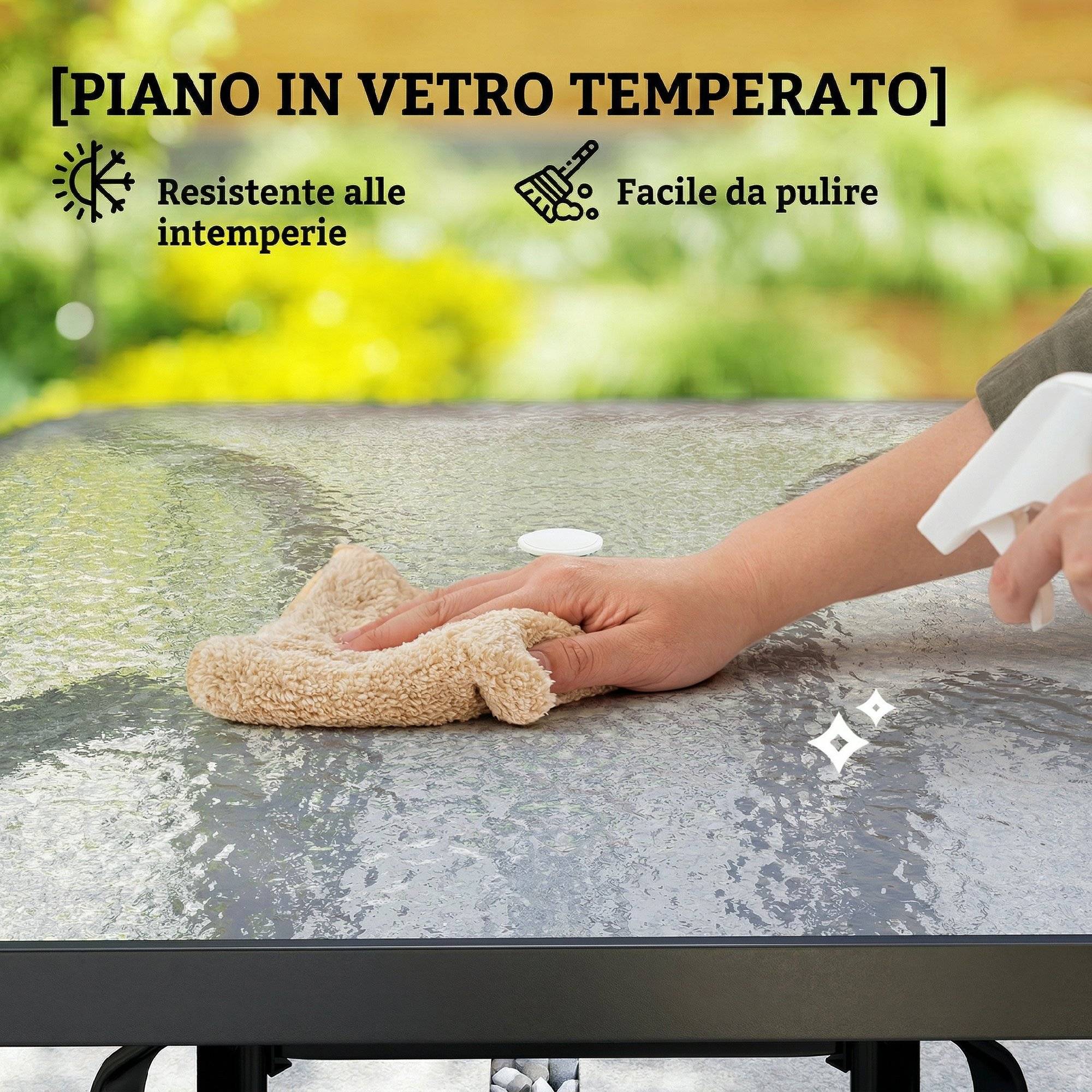 ComfortXL - Table de Jardin Carrée Métal Verre Terrasse Repas Trou Parasol 96.5cm Noir - ComfortXL Outdoor Living - Image 8