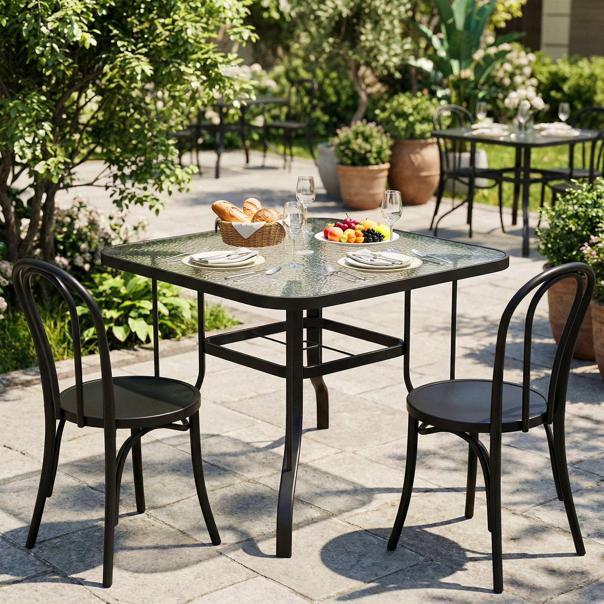 ComfortXL - Table de Jardin Carrée Métal Verre Terrasse Repas Trou Parasol 96.5cm Noir - ComfortXL Outdoor Living - Image 3