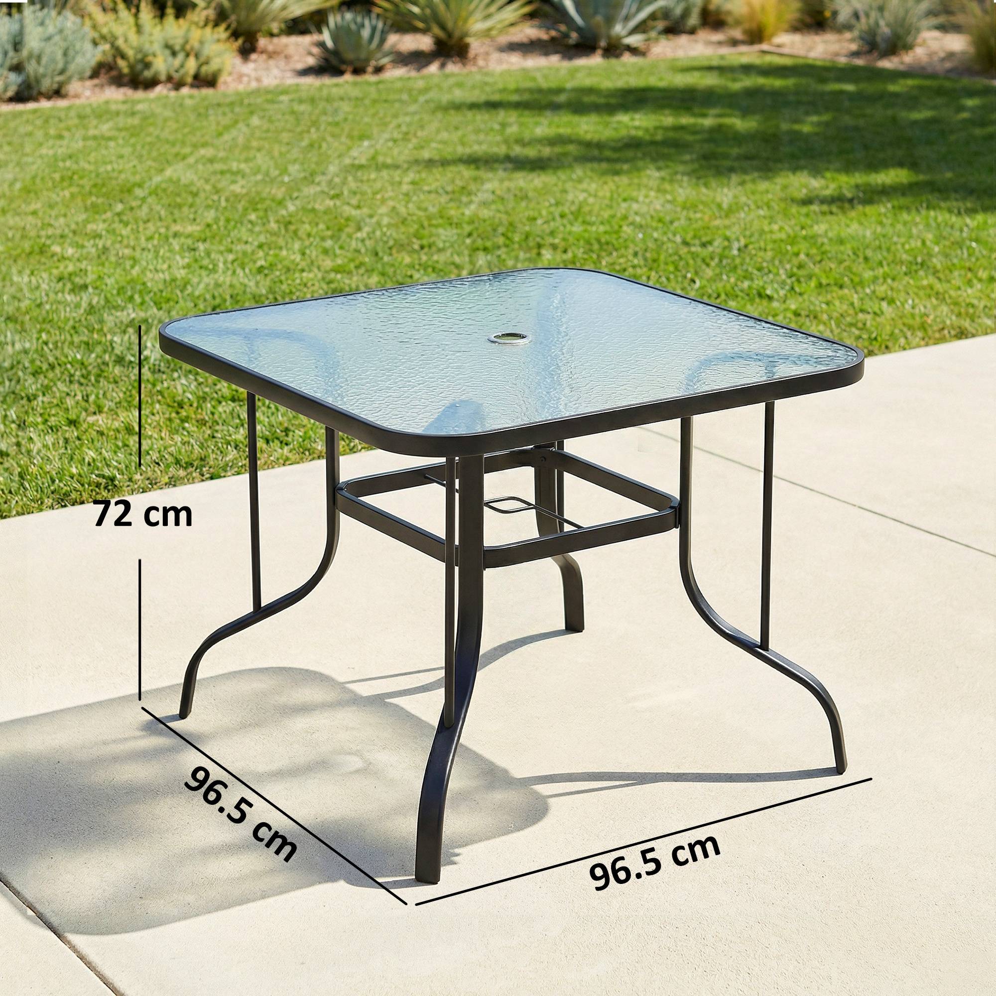 ComfortXL - Table de Jardin Carrée Métal Verre Terrasse Repas Trou Parasol 96.5cm Noir - ComfortXL Outdoor Living - Image 5