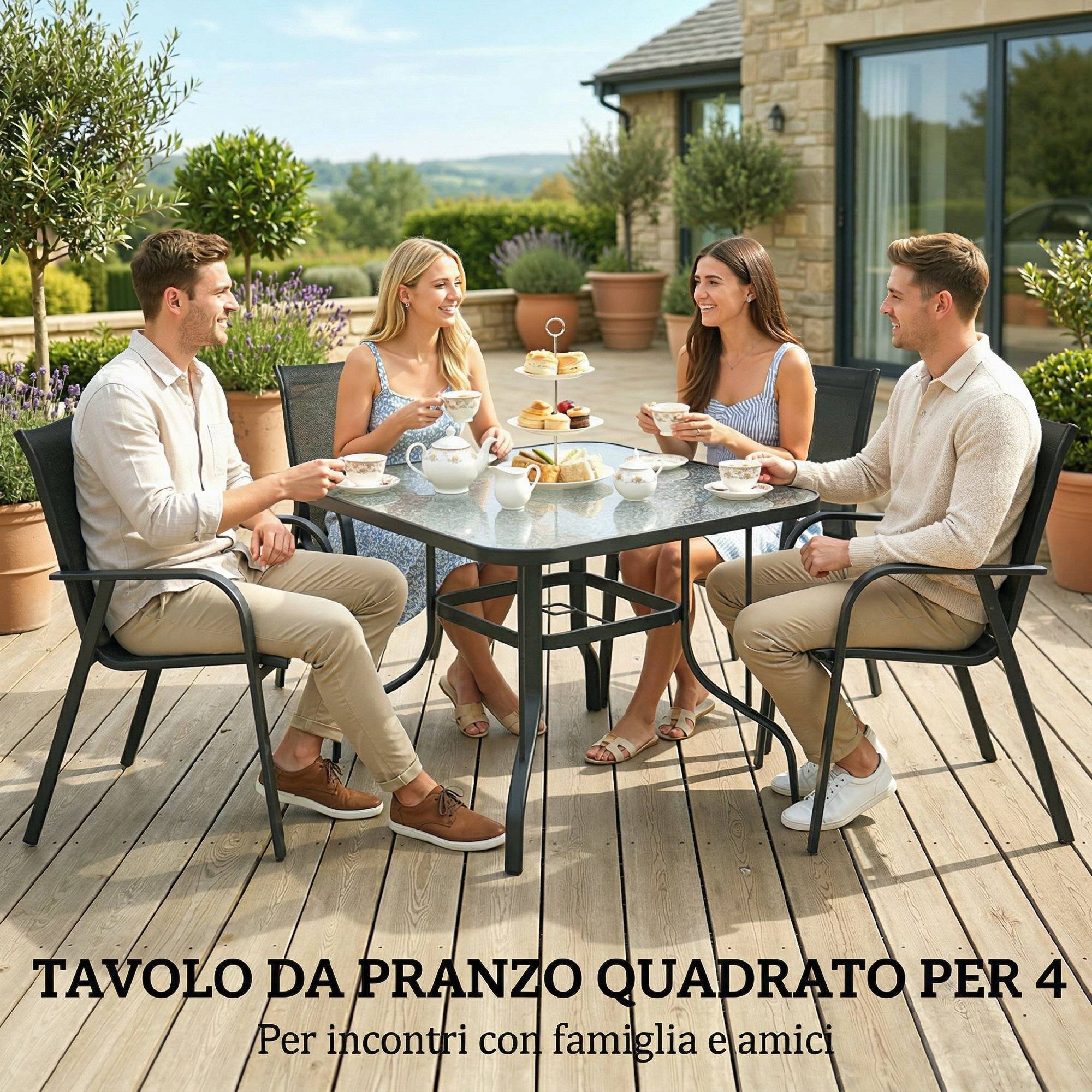 ComfortXL - Table de Jardin Carrée Métal Verre Terrasse Repas Trou Parasol 96.5cm Noir - ComfortXL Outdoor Living - Image 6
