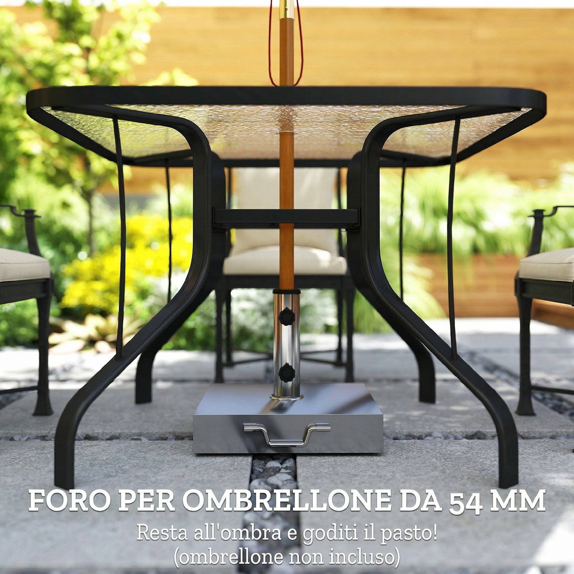 ComfortXL - Table de Jardin Carrée Métal Verre Terrasse Repas Trou Parasol 96.5cm Noir - ComfortXL Outdoor Living - Image 7