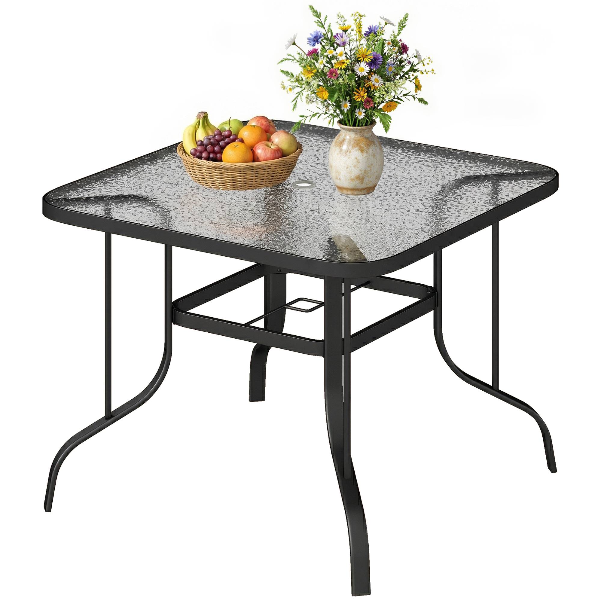 ComfortXL - Table de Jardin Carrée Métal Verre Terrasse Repas Trou Parasol 96.5cm Noir - ComfortXL Outdoor Living - Image 2