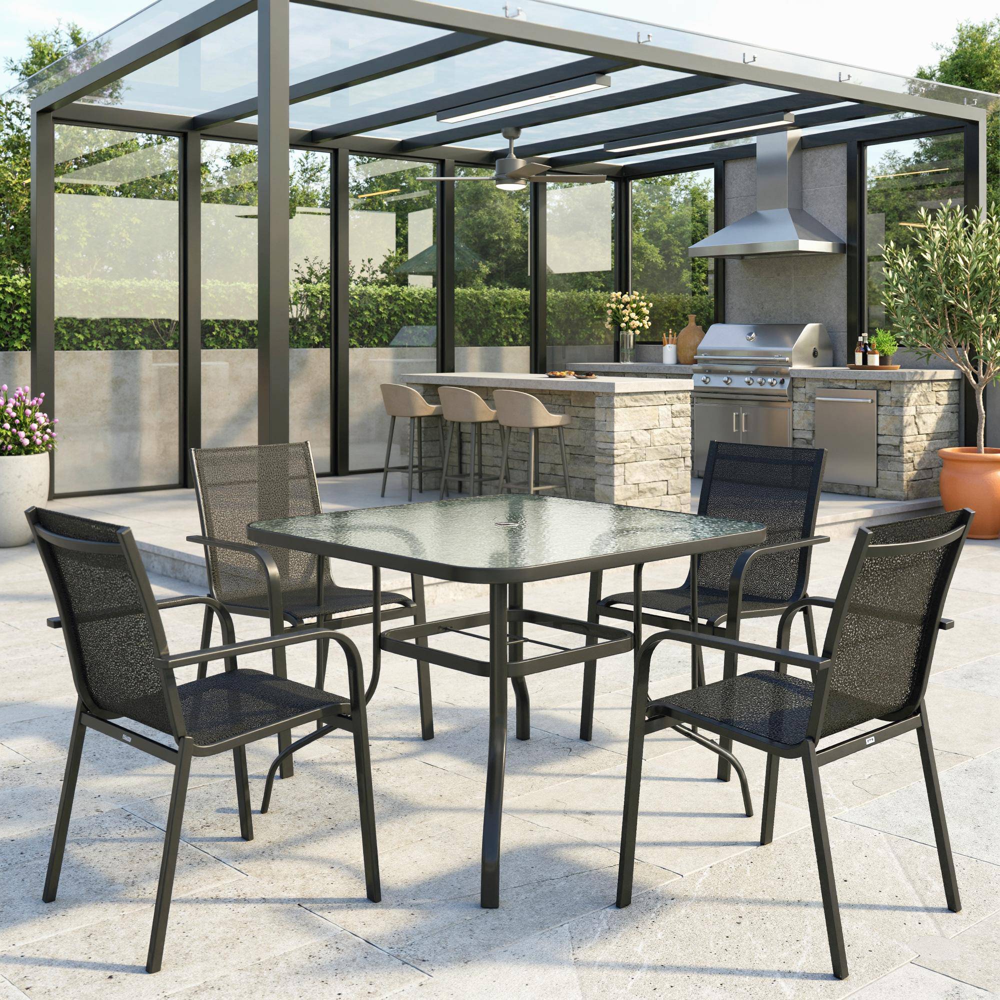 ComfortXL - Table de Jardin Carrée Métal Verre Terrasse Repas Trou Parasol 96.5cm Noir - ComfortXL Outdoor Living - Image 10