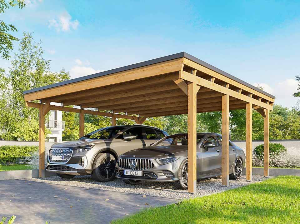 Carport Bois 2 Voitures 558x555cm - Image 1