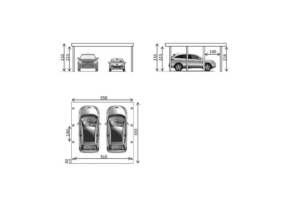 Carport Bois 2 Voitures 558x555cm - Image 4
