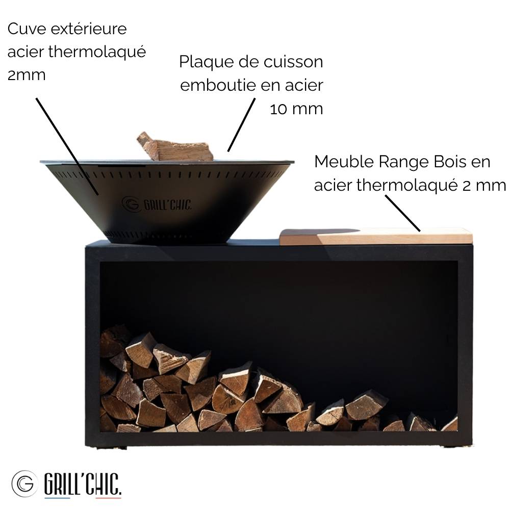 Brasero Traditionnel Acier 103 Noir Double Cuve - GRILL CHIC - Image 3